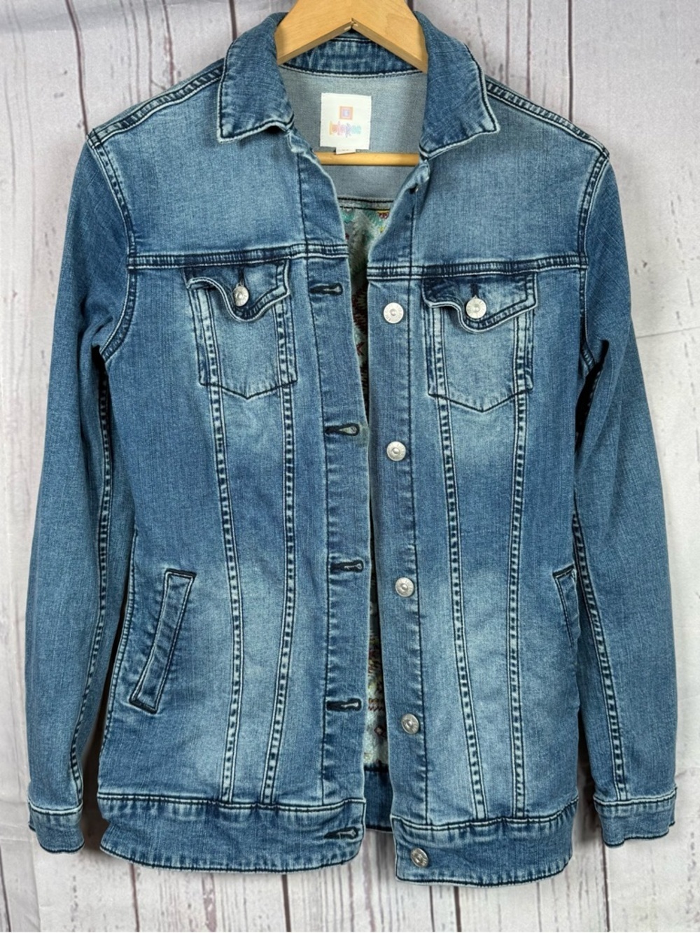 Lularoe Denim Jacket Size XS Aztec embroidered